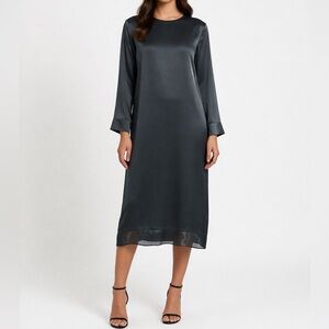 COS Black Satin Long Sleeve Shift Dress
